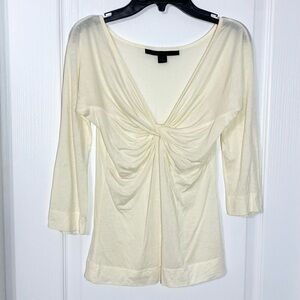 Y2K Express Twist Front 3/4 Sleeve Knit Blouse Vintage Cream XS